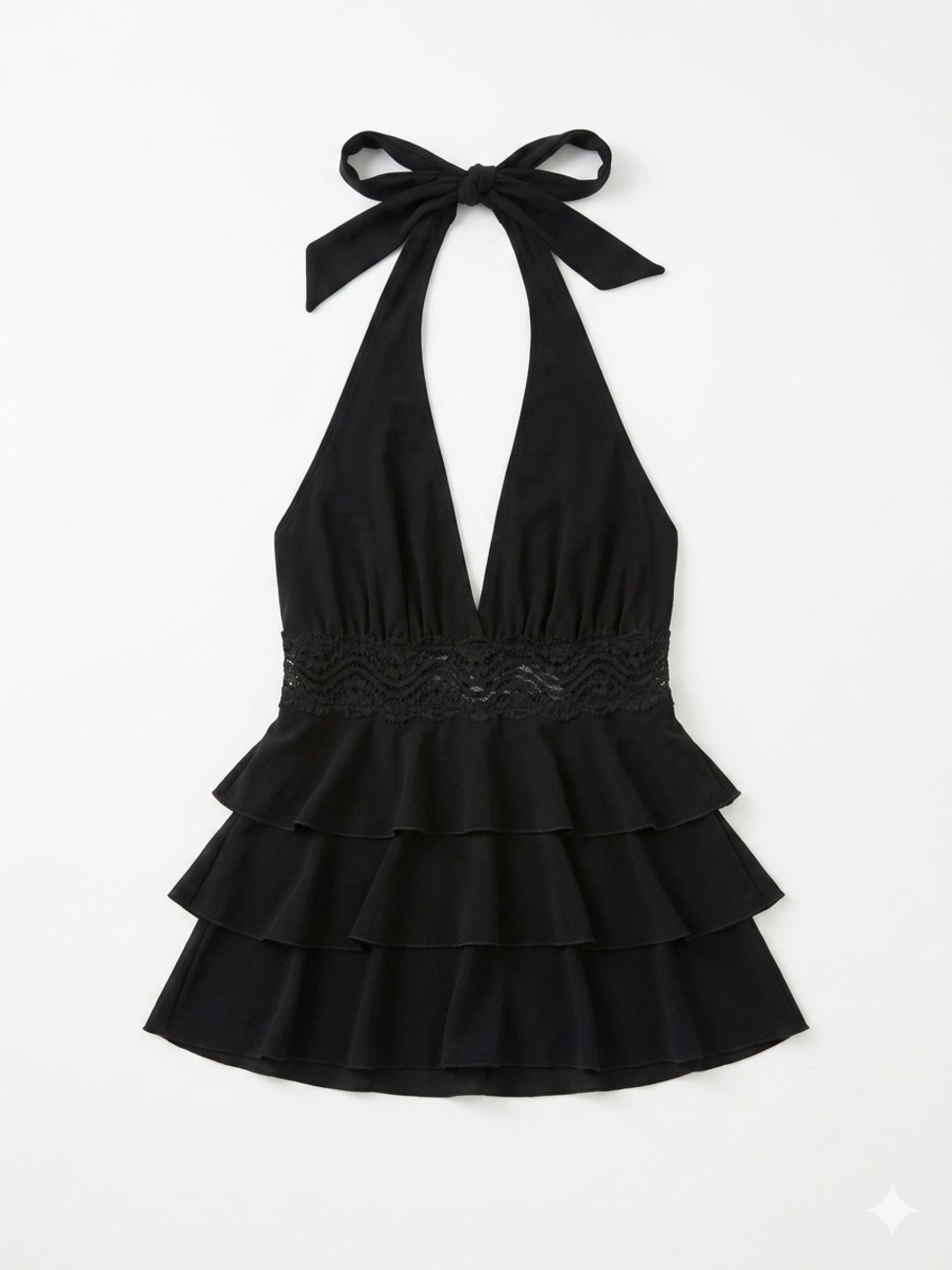 vintage Y2K black halter top Kiwi lace tiered Large